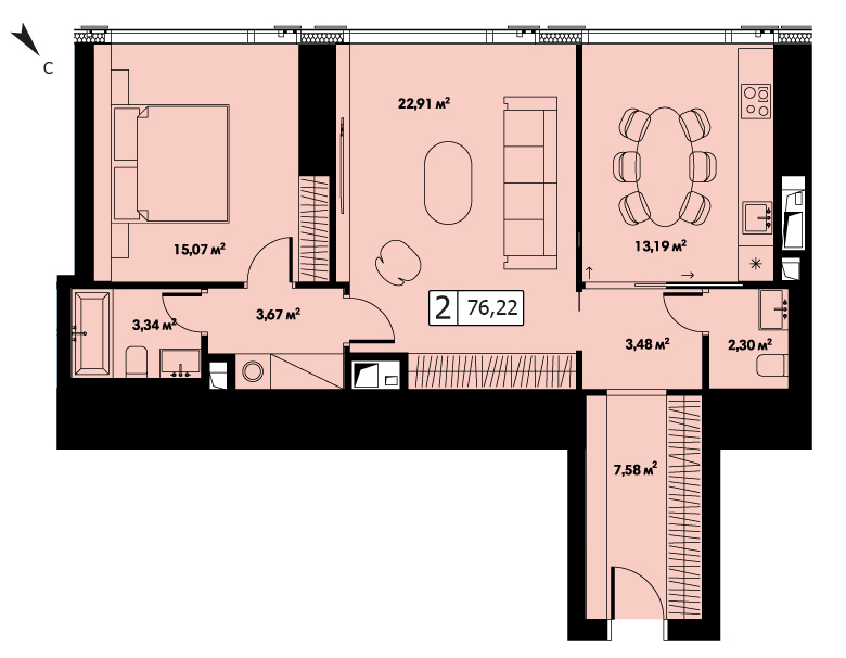 Купить двухкомнатную квартиру № 16, ЖК «Capital Towers» (Капитал Тауэрс ...