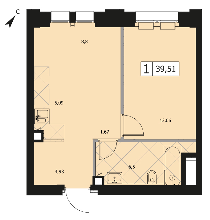 Однокомнатная квартира 39.5м², 10 этаж, Кандинский (E2) ЖК «Селигер Сити»